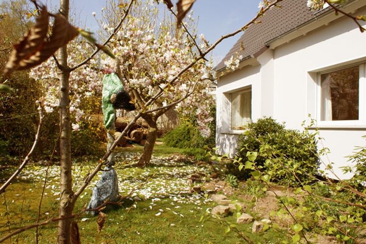 Der Vorgarten mit Skulptur