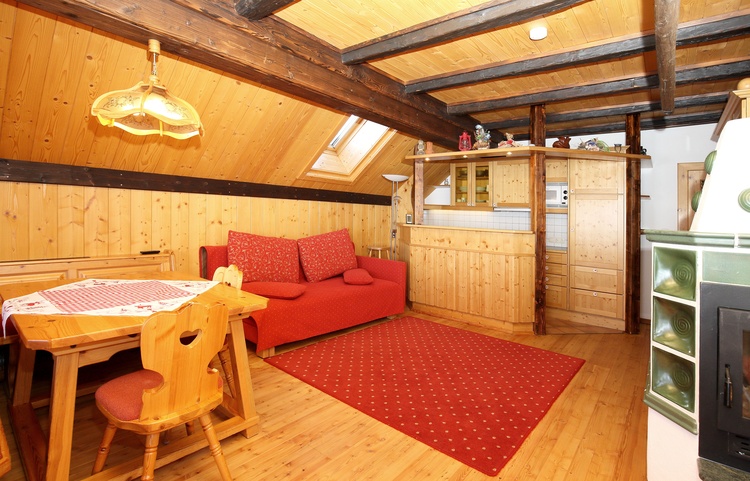 Küche mit Theke zum Wohnzimmer