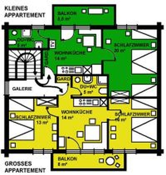 Kleines App.2-4P grün, großes App.3-6P gelbb