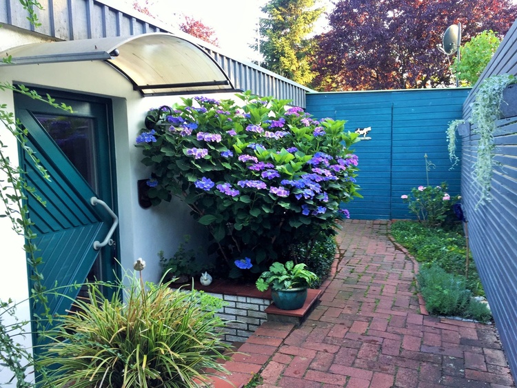 Der Eingangsbereich mit dem Fahrradschuppen