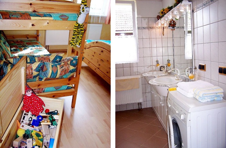 Etagenbett + Spielzeugkiste // Waschmaschine, Dusche und Badewanne