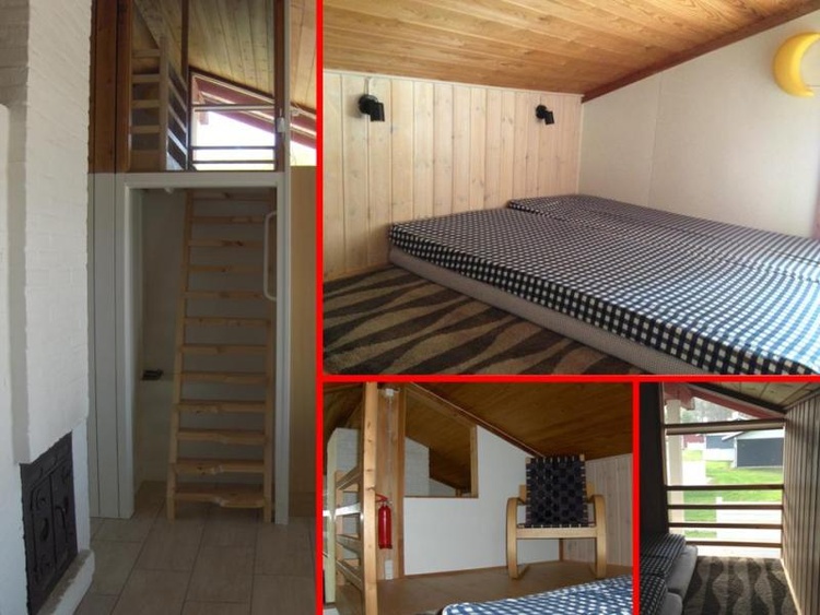 Treppe im Wohnzimmer führt zum Loft. Zwei Schlafplätze hier. Sehr beliebt bei Kindern