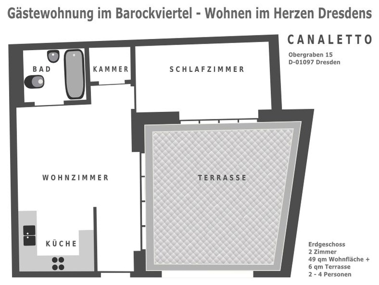 Grundriss der Ferienwohnung CANALETTO für 1-4 Personen