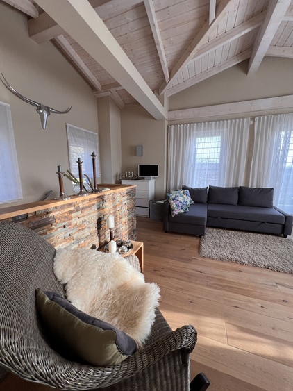 Wohn- / Schlafbereich mit Kamin, obere Etage