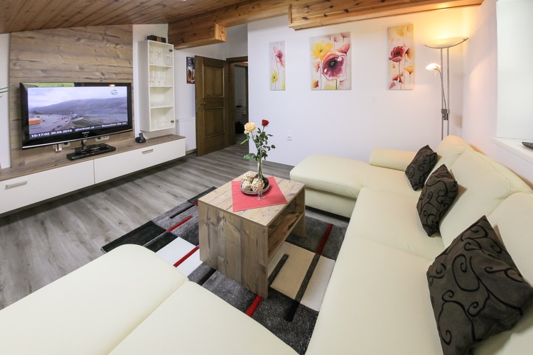 Gemütliches Wohnzimmer mit Leder Couche und 42 "Flachbild TV