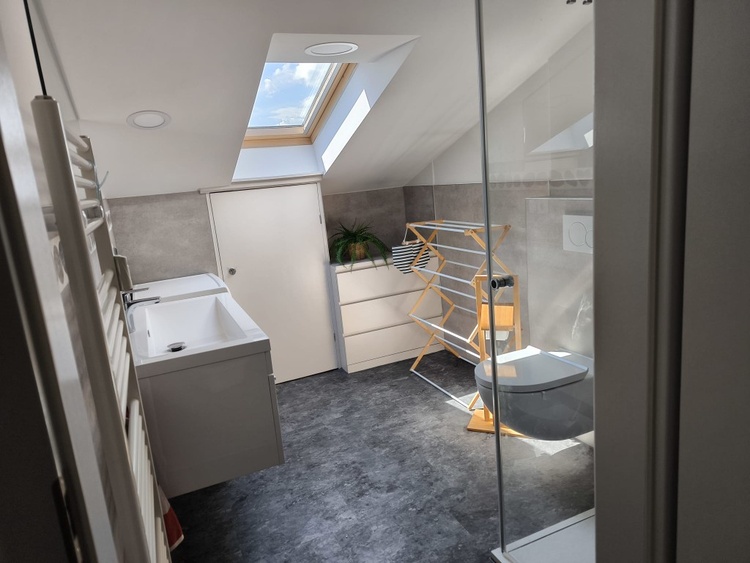 Duschbad vom Flur aus begehbar mit Waschmaschine